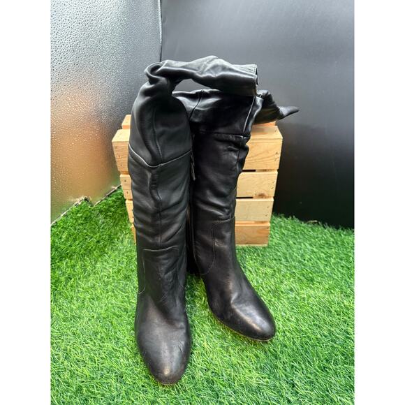 Tahari-Black-Leather-Tall- Heeled Boots-Size 9.5W - Picture 4 of 10